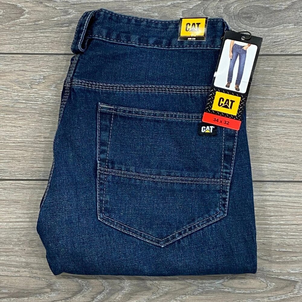 CAT Caterpillar Rigid Work Jeans Mens 34 x 32 Tough 100% Cotton Denim Pants